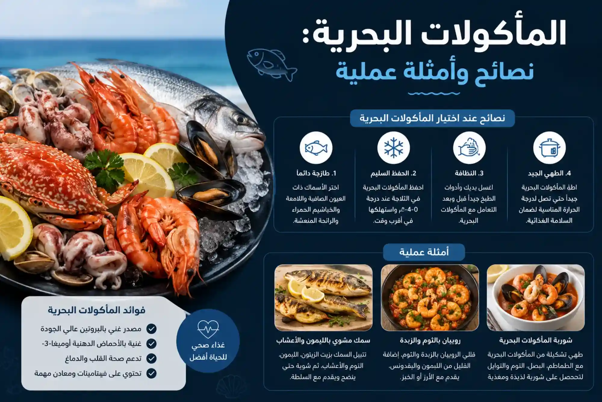 المأكولات البحرية نصائح وأمثلة عملية
