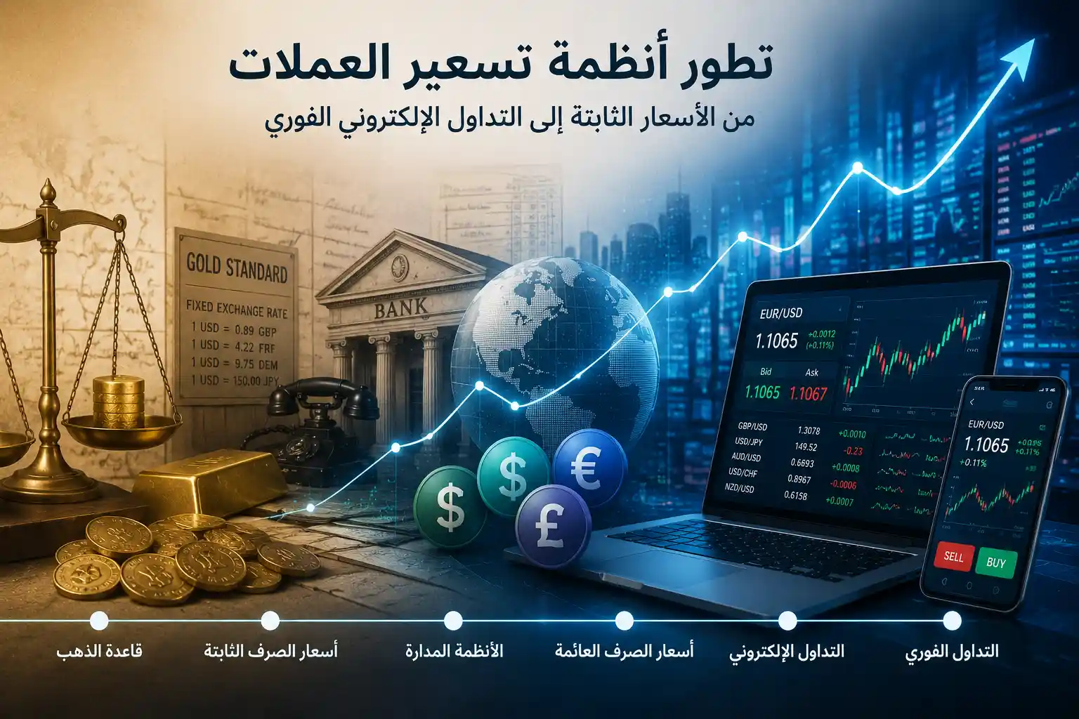 رسم بياني يوضح تطور أنظمة تسعير العملات في الأسواق المالية